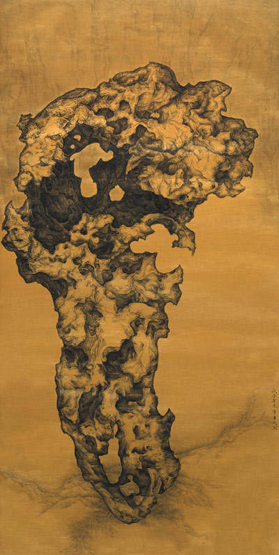 李华弋作品 太湖石 金笺水墨 2008